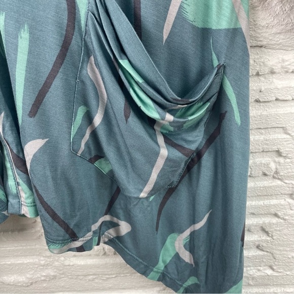 LOGO by Lori Goldstein Button Front Knit Cardigan Tunic Teal Abstract Print M - Picture 7 of 16